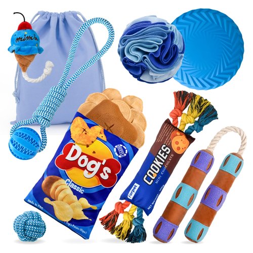9 Pack Small Dogs Squeaky Toys, Sniffing Interactive Puzzle Ball, Dog Rope Toys, Floatable Flying Disc, Teething Toys, Slow Feeding Training For Small/Medium Breeds, Full Package For New Puppy At Home