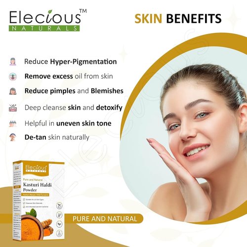 Elecious Kasturi Haldi Powder for Natural Finish Face Wild Turmeric Powder for Glowing Skin Kasturi Manjal for All Skin Types 100% Natural, Chemical-Free, Perseverative-Free (Brown) 3.5 Ounce