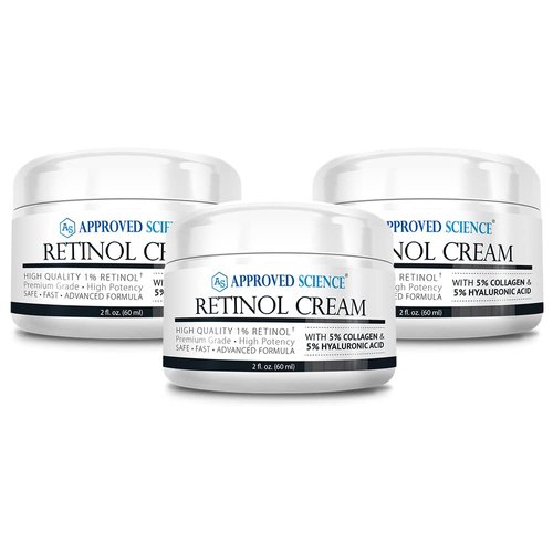 Approved Science Retinol Cream with 1% Retinol, 5% Collagen, and 5% Hyaluronic Acid - Revitalize, Brighten, Firm, and Plump Skin - 6 fl. oz. (180 ml)