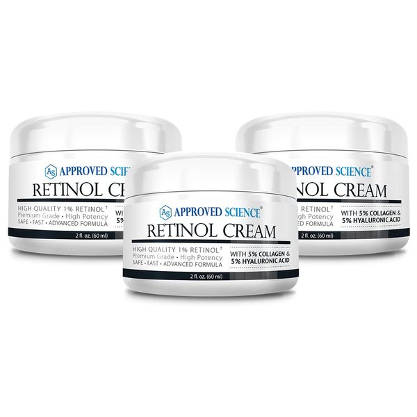 Approved Science Retinol Cream with 1% Retinol, 5% Collagen, and 5% Hyaluronic Acid - Revitalize, Brighten, Firm, and Plump Skin - 6 fl. oz. (180 ml)