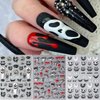 5D Embossed Halloween Nail Art Stickers Day of Death Black Lip Nail Sticker Decal Nail Art Decoration Supplies Horror Spooky Spider Evil Eye Skull Bone Halloween Self-adhesive Nail Design for Women Girls (halloween-1)
