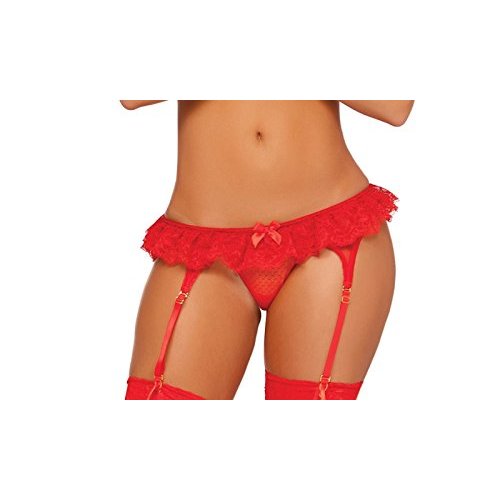 Seven Til Midnight Women's Lovelace Ruffle Lace Garter Belt, Red, Small/Medium