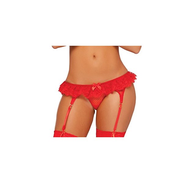 Seven Til Midnight Women's Lovelace Ruffle Lace Garter Belt, Red, Small/Medium