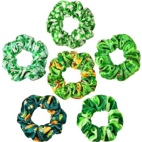 6 Pieces St Patrick&#39;s Day Scrunchies Hair Accessories Shamrock Velvet Scrunchy Hair Ties Ropes El...