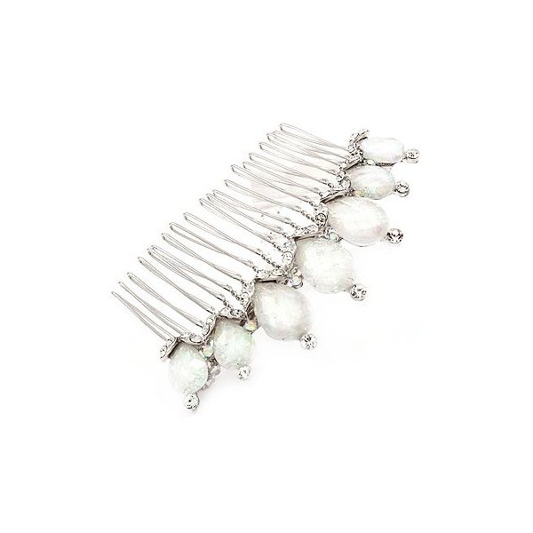 ACCESSORIESFOREVER Women Bridal Wedding Jewelry Crystal Opal Stones Beautiful Classy Hair Comb Silver