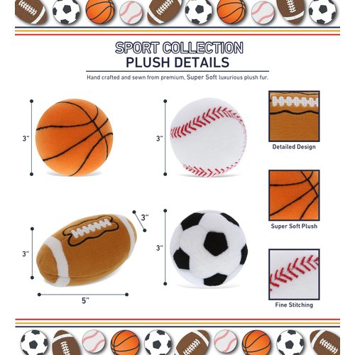DolliBu Sports Balls Plush - Fluffy Soft Plush Balls for Playing Catch with Kids, Playtime Squishy Plush Balls Toys for Girls and Boys, Stuffed Ball Room Décor - 4 Pc Set