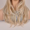 Vieuinaux Blonde with Dark Roots ombre Wigs With Bangs,Long Wavy Straight Blonde Wigs for Women Heat Resistant Synthetic Wigs For Daily (Ombre Blonde Wave)