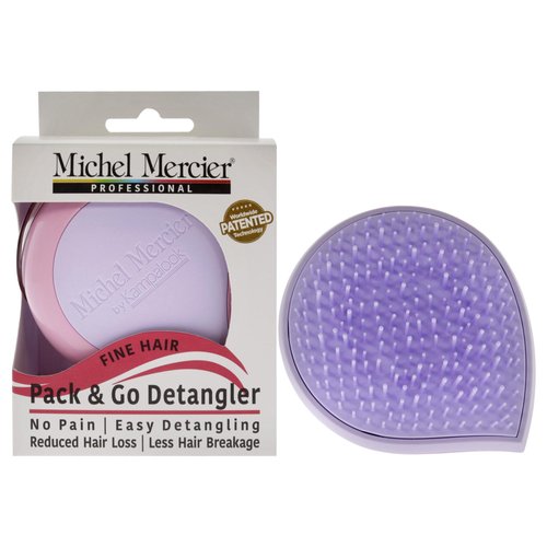 Michel Mercier Pack and Go Detangler - Unisex Detangling Hair Brush - Mini Portable Travel Size, Compact Brush - Fine Hair - Purple-Pink - 1 pc