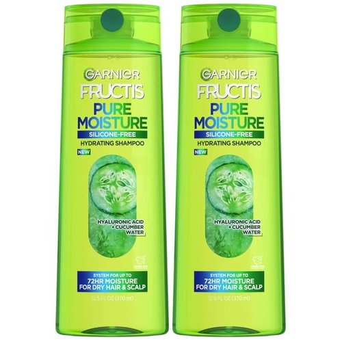 Garnier Fructis Pure Moisture Hydrating Shampoo Hyaluronic Acid + Cucumber Water, 12.5 FL.OZ (370ml) - Pack of 2, Green