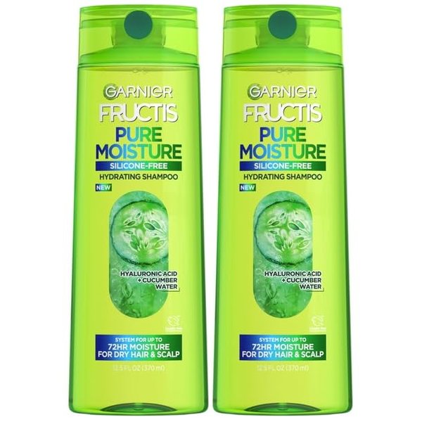 Garnier Fructis Pure Moisture Hydrating Shampoo Hyaluronic Acid + Cucumber Water, 12.5 FL.OZ (370ml) - Pack of 2, Green