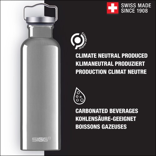 Sigg - Cooper Aluminum Water Bottle - Original Silver - With Screw Cap - Leakproof - Lightweight - BPA Free - 17 Oz