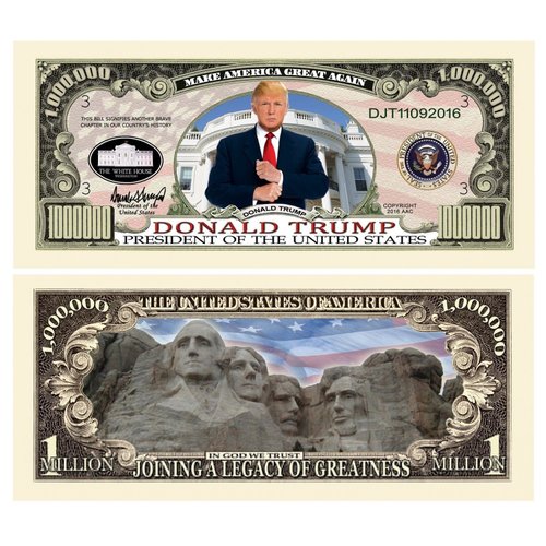 Donald Trump Million Dollar Legacy Bill with Bonus “Thanks a Million” Gift Card Set and Clear Protector