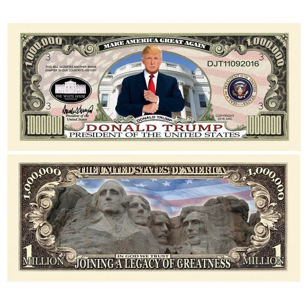 Donald Trump Million Dollar Legacy Bill with Bonus “Thanks a Million” Gift Card Set and Clear Protector
