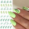 Summer Nail Art Sticker Green Leaf Water Transfer Nail Sticker Decal Green Blue Floral Flower Summer Nail Design for Acrylic Nail-Nail Art Supplies Manicure Decor 12sheets (Green)