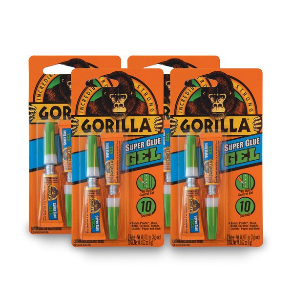 Gorilla Super Glue Gel, Two 3 Gram Tubes, Clear, (Pack of 4)