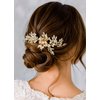 SWEETV Handmade Wedding Hair Comb Clip Rhinestone Bridal Hair Comb Piece, Gold Hair Accessories for Brides Wedding