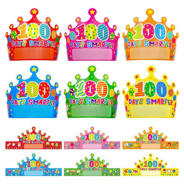 TENDFINE 36 Pack 100 Days Paper Crowns for Kids Happy 100th Day of School Party Hats 100 Days Celebration Party Favors Classroom Supplies