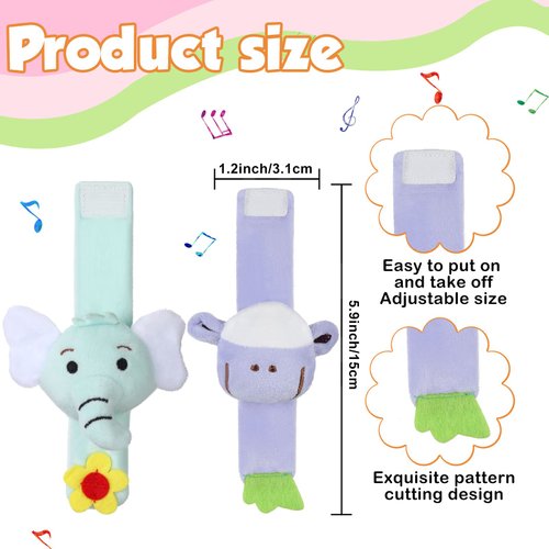 4 Pieces Baby Wrist Rattles Animal Pattern Newborn Rattle Foot Rattles Toy for 0-12 Months Babies Boy Girl Infant Birthday Gifts Educational Toys, 4 Designs (Sheep, Dog, Chick, Monkey)