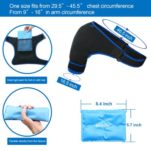 KKOOMI Shoulder Brace Gel Ice Pack Shoulder Pain Relief for Torn Rotator Cuff, Shoulder Sling Ice Bag for Injuries Reusable,Support and Compression Sleeve Wrap for Women&Men Shoulder Brace