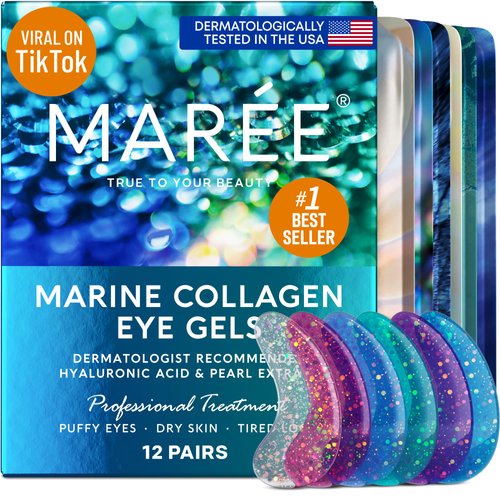 MAREE Eye Gels - Under Eye Patches for Puffy Eyes and Dark Circles with Natural Marine Collagen & Hyaluronic Acid - Anti-Aging Eye Masks for Face to Soothe Puffiness, Undereye Patches for Wrinkles