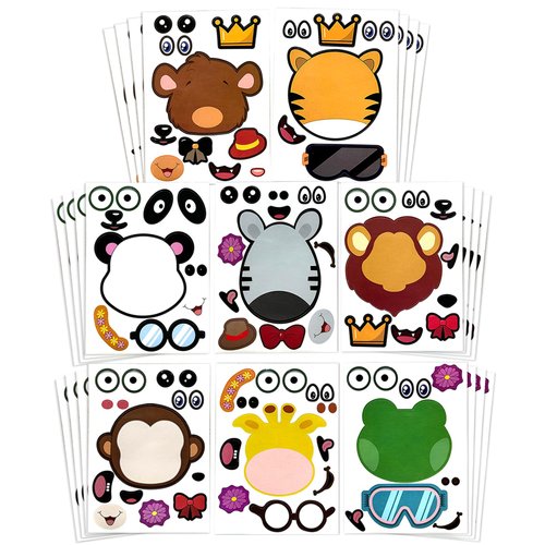 32 PCS Make-a-face Sticker Sheets: Make Your Own Animal Mix and Match Sticker Sheets with Tiger, Lion and Fantasy Animals Kids Party Favor Supplies Craft