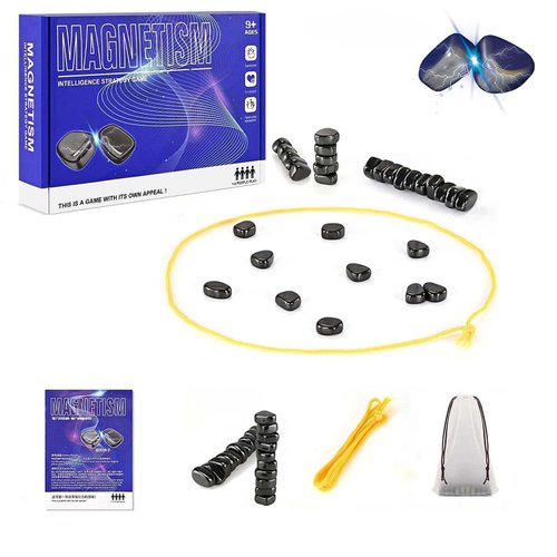 Magnetic Chesse Game,Magnetic Chess Game with Stones,Tabletop Board Games, Magnet Game with String, Magnet Game 2 Player Party Travel Fun Games, Table Top Magnet Strategy Family Party Games