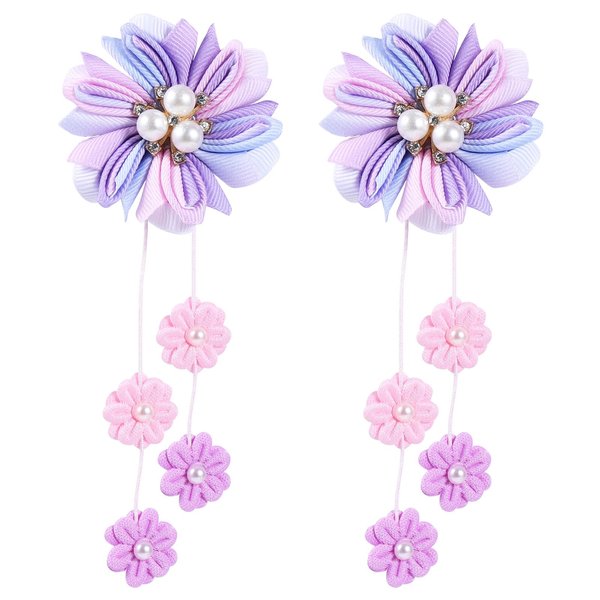 Small Flower Hair Clips Boutique Back to School Tassels Hair Bow Clips Lovely Halloween Christmas Hair Accessories for Kids, Purple