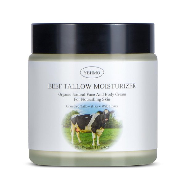 YBHMO Beef Tallow Moisturizer,Beef Tallow for Skin,Organic Grass Fed Beef Tallow with Raw Honey Moisturizing Cream, Whole Body & Face Moisturizer（4oz）