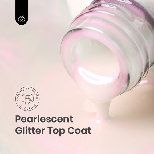 beetles Gel Polish 2 In 1 Pearlescent Glitter Gel Top Coat，Pearl Gel Nail Polish Glossy Shiny Gel Nail Polish No Wipe Gel Top Coat Soak Off UV Led Long Lasting Highly Shine Manicure