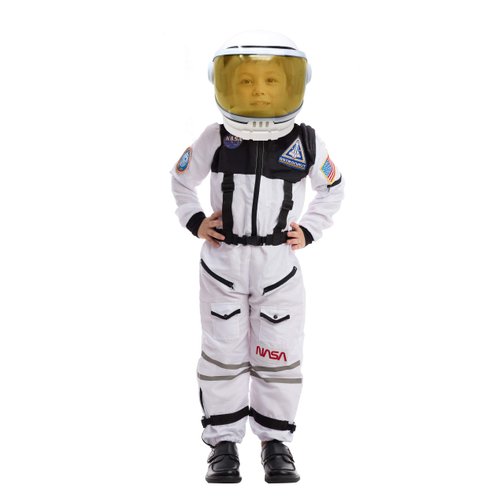 Spooktacular Creations Astronaut Costume with Helmet, Space Suit for Kids and Toddler with Movable Visor Helmet, Kids Astronaut Costume for Halloween Costumes Party Favor Supplies White M