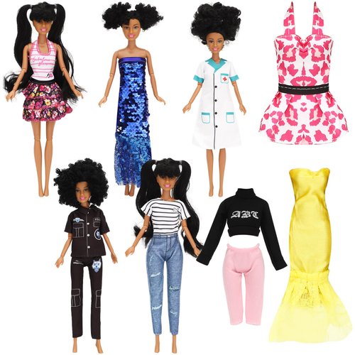 ONEST 5 Sets 11.5 Inch African American Dolls Include 5 Pieces Brown Girl Dolls, 8 Pieces Handmad...
