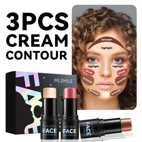 MLSMILE 3Pcs Cream Contour Stick Makeup Kit,Create Face Contour,Highlighter Stick,Blush stick for Sculpt the Cheeks,Bronzer Contour Sticks,Waterproof Long-lasting Contour set,Non-greasy（08#,10#,12#）