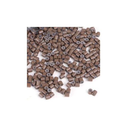 Prolinks- 500 pcs Premium Silicone Lined Copper Micro Rings Beads Tubes For I-Tip Hair Extensions (Brown- 3.4 mm)