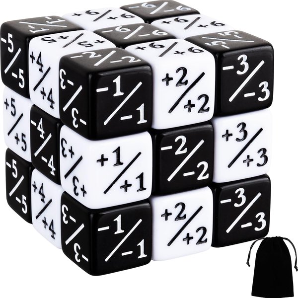 24 Pieces MTG Dice Counters Token Buff Dice Set with Velvet Pouches D6 Cube Dice for Magic The Gathering CCG Card Games Accessory(Black, White)