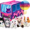 7-Piece Plush Cat Set, 6" Stuffed Animals Assortment with Carrier Bus, Cute Small Toys for Girls, Halloween, Classroom, Birthday Gifts Soft Plush Puppy