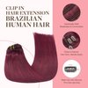 GOO GOO Clip in Hair Extensions Real Human Hair, 18inch 120g 7Pcs, 530 Burgundy, Remy Human Hair Extensions Clip ins for Women, Natural Human Hair