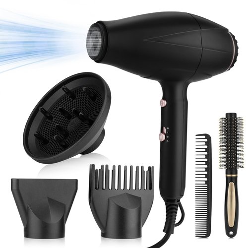 RESUXI Professional Ionic Hair Dryer，2200w AC Motor Blow Dryer Fast Drying Low Noise Travel Hair Dryers with Diffuser Nozzle Concentrator Comb for Women Curly and Straight Hair