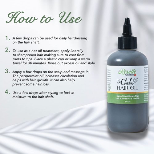 Roselle Naturals Chebe Oil for Hair Growth Made in USA 8 Fl Oz - Chebe Powder Hair Oils for Hair Growth, Chebe Hair Oil, Chebe Hair Growth Oil, Chebe Hair Grease for Stronger, Longer, Thicker Hair