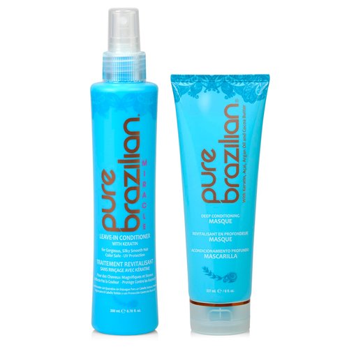 PURE BRAZILIAN Nourishing Hair Treatment Bundle - Deep Conditioning Mask (8oz) & Leave In Conditioner for Restoring Hair Health and Shine (6.78 Oz)