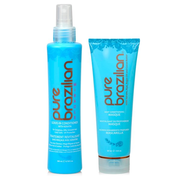 PURE BRAZILIAN Nourishing Hair Treatment Bundle - Deep Conditioning Mask (8oz) & Leave In Conditioner for Restoring Hair Health and Shine (6.78 Oz)