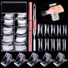 EBANKU 100 PCS Clear Nail Extension Form Tips Dual Nail Mold Full Cover UV Polygel Gel Tools Acrylic Nail System Forms Set with Black Dual-Ended Polygel Brush & Picker 5Pcs Nail Tips Clip (Pink)