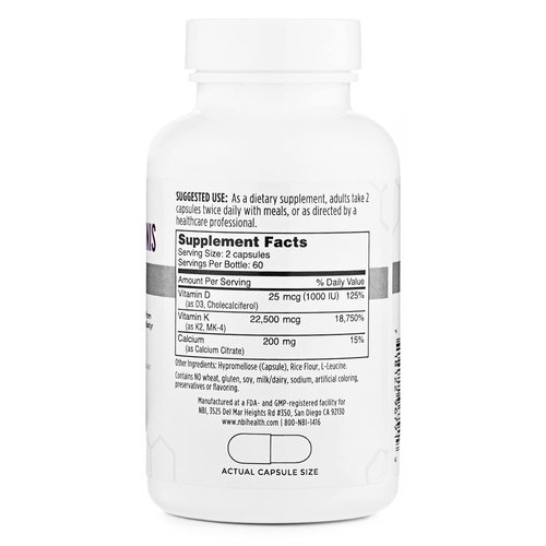 NBI Osteo-K Bone Support - Mini | Vitamin D & K Complex with Calcium Citrate Supplement | 45mg Vitamin K2 (MK4) for Strong Bone Health & Function | 120ct Veggie Capsules
