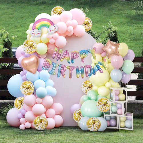 Rainbow Balloon Arch Kits 133Pcs - Pastel Assorted Latex Balloons Garland Kit Macaron Colors, 5, 10, 12, 18 Inch for Wedding Baby Shower Ice Cream Theme Birthday Party Decoration Supplies