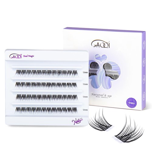 GAQQI Lash Clusters, GQ03 Natural Individual Lashes D Curl 48PCS False Eyelashes, 12mm Only Lash Wisps, Soft and Wispy Cluster Lashes (GQ03, D Curl, 12mm)