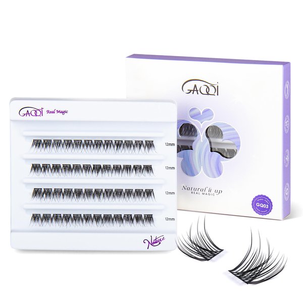 GAQQI Lash Clusters, GQ03 Natural Individual Lashes D Curl 48PCS False Eyelashes, 12mm Only Lash Wisps, Soft and Wispy Cluster Lashes (GQ03, D Curl, 12mm)