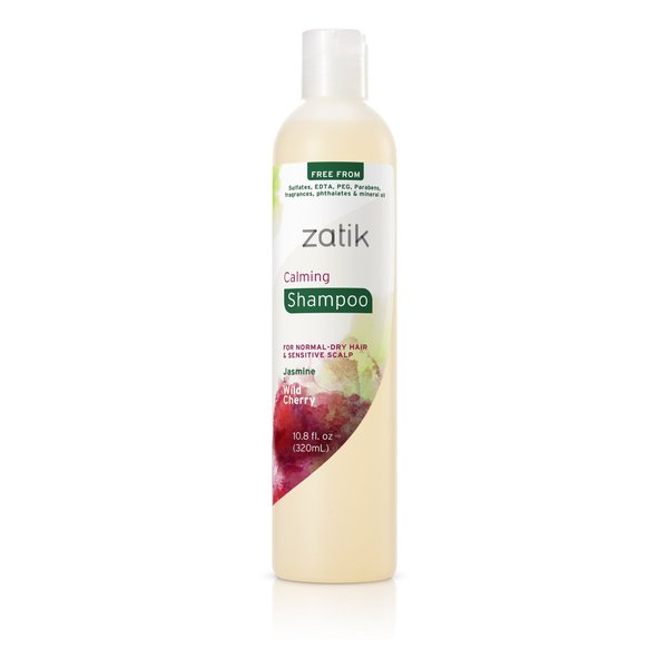 Zatik Naturals - Calming Shampoo with Jasmine & Wild Cherry - Normal to Dry Hair, Sensitive Scalp, Bio-degradable, pH Balanced, Vegan, FREE FROM Sulfates, Parabens, fragrances, and phthalate, 10.8 oz