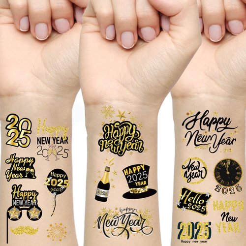 2025 New Years Eve Party Supplies Tattoos 70 Glitter Styles NYE Party Favors Happy New Year Decorations