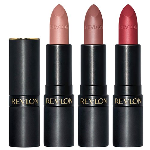 Revlon Super Lustrous Lipstick Set, 3-Piece Lip Color Gift Set for Women, Makeup Stocking Stuffers, Matte Finish in Nude Plum & Red, Pack of 3