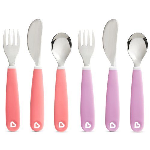 Munchkin® Splash™ Toddler Fork, Knife and Spoon Utensil Set, 6 Pack, Pink/Purple