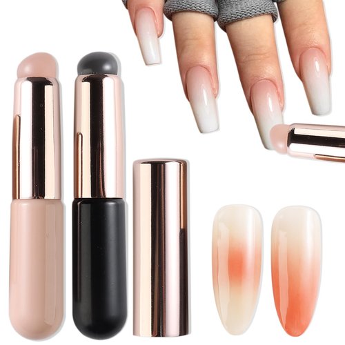 Fcozpjk Silicone Brush for Ombre Nail Art, 2Pcs Reusable Gel Polish Brush Gradient Nail Design, S...